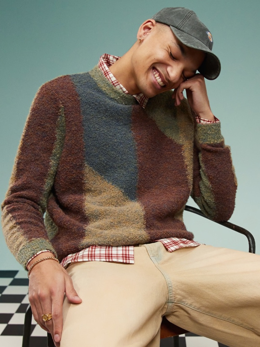 ASOS DESIGN Textured Knit Crewneck Sweater L Multi Color Abstract Relaxed Fit